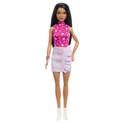 Papusa barbie fashionista bruneta cu top cu stelute, Mattel - Publisol.ro