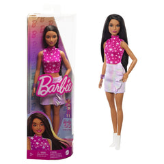 Papusa barbie fashionista bruneta cu top cu stelute, Mattel - Publisol.ro