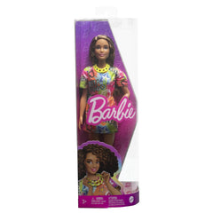 Papusa barbie fashionista satena cu rochie cu imprimeu good vibes, Mattel - Publisol.ro
