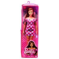 Papusa barbie fashionista satena cu rochie roz cu buline, Mattel - Publisol.ro