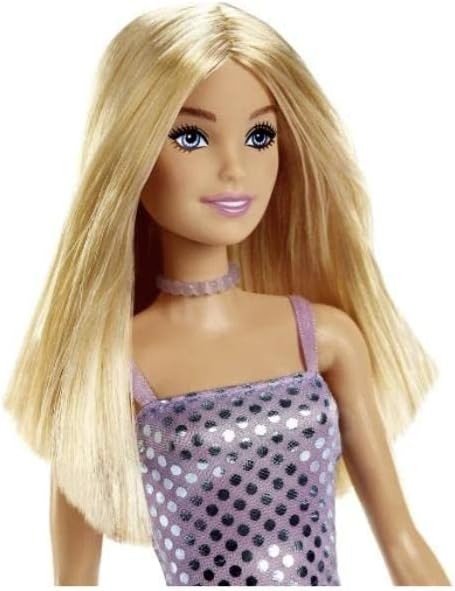 Papusa barbie tinute stralucitoare blonda cu rochita mov, Mattel - Publisol.ro