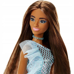 Papusa barbie tinute stralucitoare satena cu rochita blue, Mattel - Publisol.ro