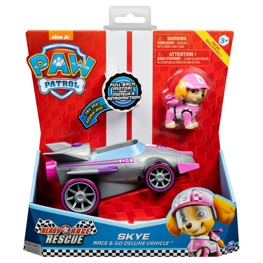 Patrula catelusilor skye masina de curse cu sunete si motor pull - back, Spin Master - Publisol.ro