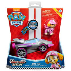 Patrula catelusilor skye masina de curse cu sunete si motor pull - back, Spin Master - Publisol.ro