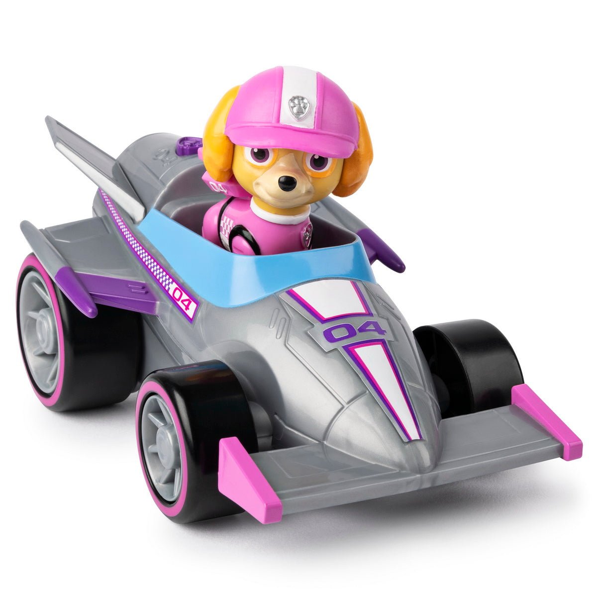 Patrula catelusilor skye masina de curse cu sunete si motor pull - back, Spin Master - Publisol.ro