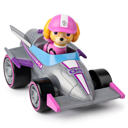 Patrula catelusilor skye masina de curse cu sunete si motor pull - back, Spin Master - Publisol.ro