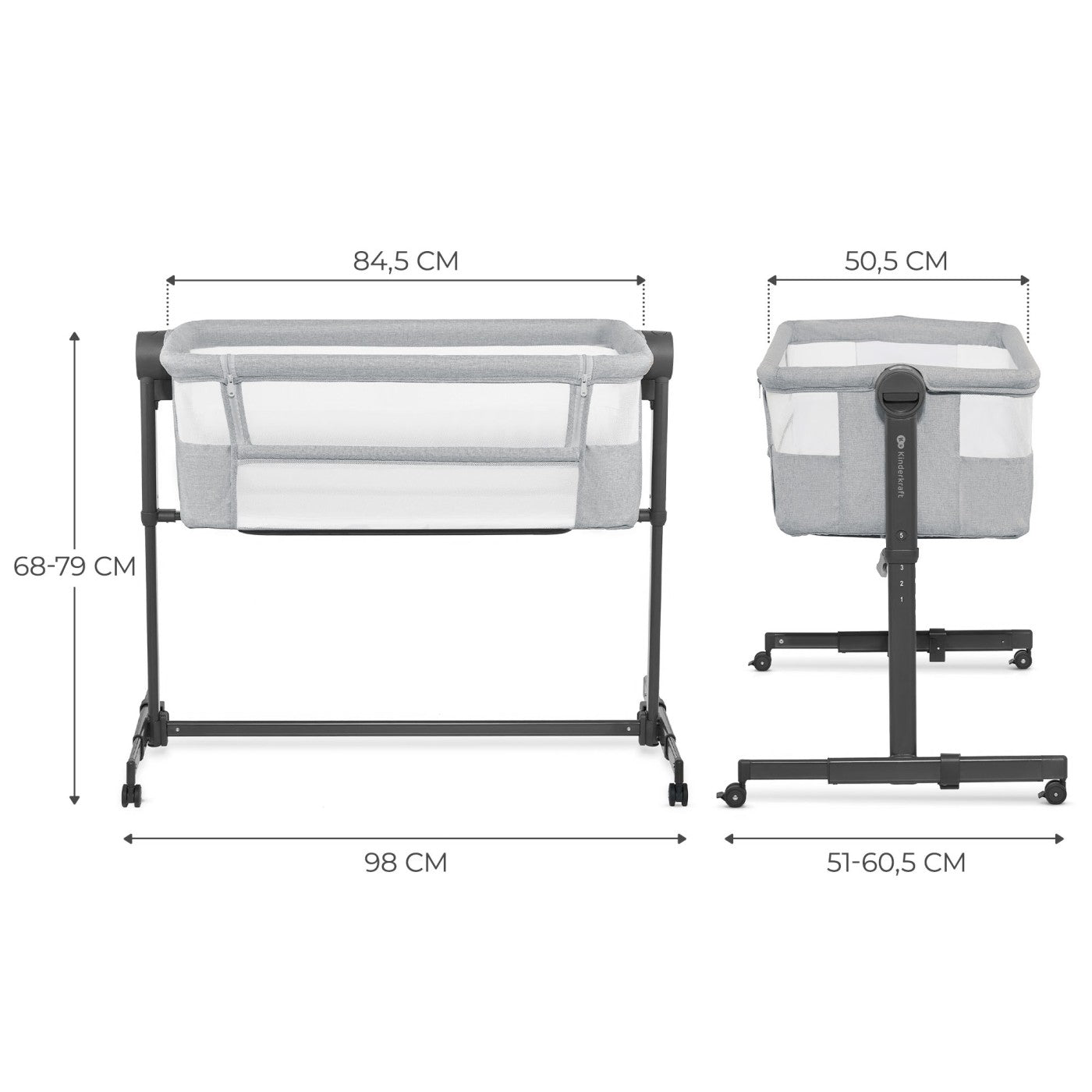 Patut co - sleeper Kinderkraft neste up 2, gri deschis - Publisol.ro