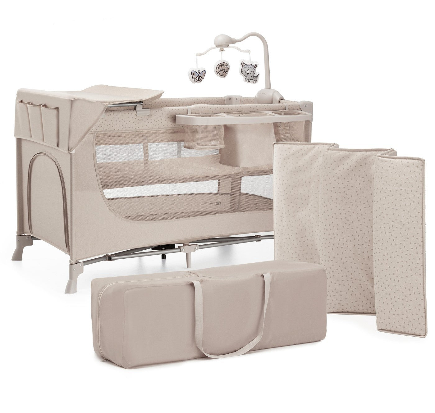 Patut travel Kinderkraft joy2, cu accesorii, beige - Publisol.ro