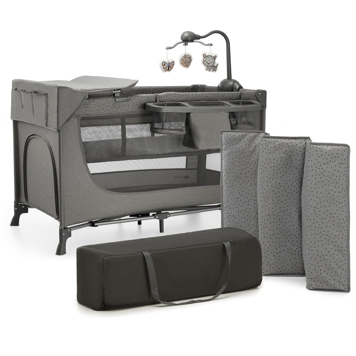 Patut travel Kinderkraft joy2, cu accesorii, dark grey - Publisol.ro