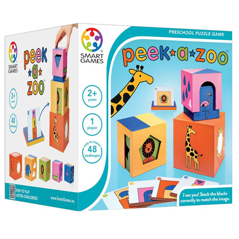 Peek - a - Zoo, joc de logica cu 48 de provocari, 2+ ani, editie internationala, Smart Games - Publisol.ro
