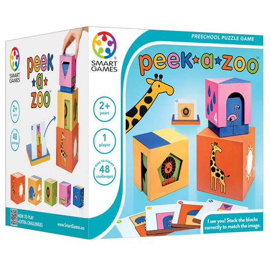 Peek - a - Zoo, joc de logica cu 48 de provocari, 2+ ani, editie internationala, Smart Games - Publisol.ro