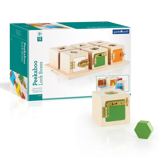 Peekaboo Lock Boxes, cutiute cu incuietori, Guidecraft - Publisol.ro