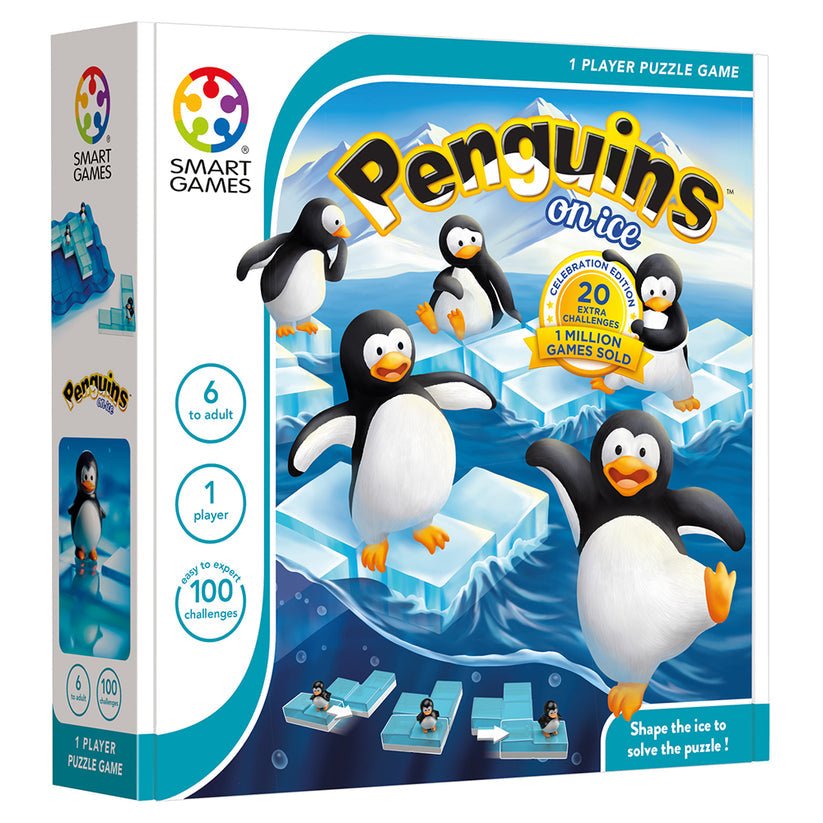 Penguins on Ice, joc de logica cu 100 de provocari, 6+ ani, editie internationala, Smart Games - Publisol.ro