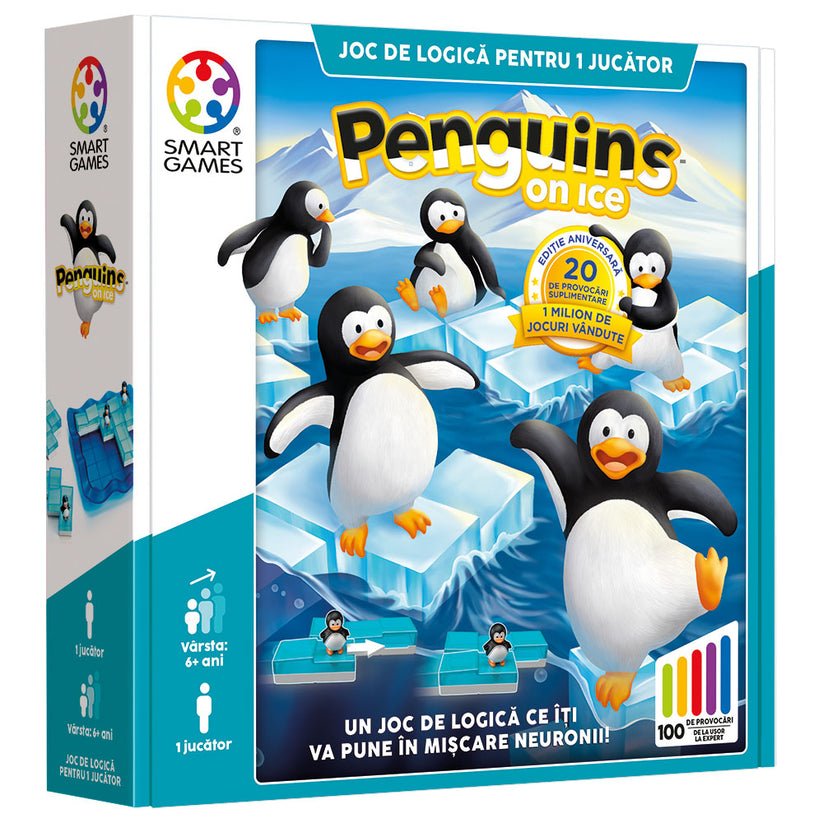 Penguins on Ice, joc de logica cu 100 de provocari, 6+ ani, editie lb. Romana, Smart Games - Publisol.ro