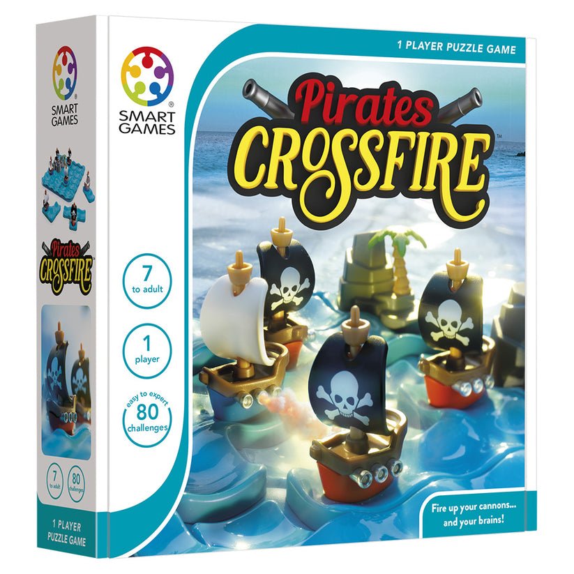 Pirates Crossfire, joc de logica cu 80 de provocari, 7+ ani, editie internationala, Smart Games - Publisol.ro