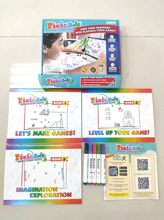 Pixicade -  kit creativ multipremiat pentru a transforma desenele copiilor in jocuri video pentru mobil sau tableta, editie jocuri nelimitate - Pixicade
