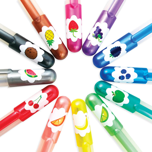 Pixuri cu gel colorate cu sclipici, parfumate, Yummy Yummy - Set de 12 - Ooly