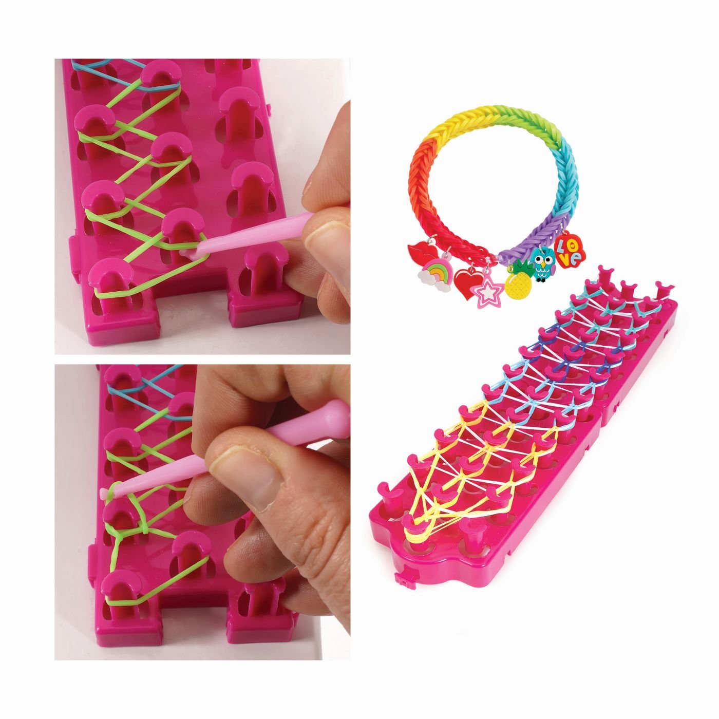 Plexi flexi gherghef pentru impletit cu 800 elastice din cauciuc si 15 accesorii - Publisol.ro