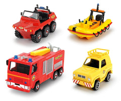Pompierul sam set 4 vehicule din metal cu barca scara 1:64, Simba - Publisol.ro