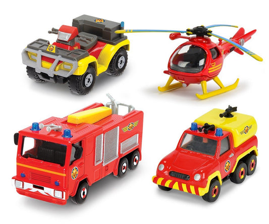 Pompierul sam set 4 vehicule din metal cu elicopter scara 1:64, Simba - Publisol.ro