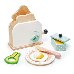 Prajitor de paine, din lemn premium - Breakfast toaster - 10 piese, felii de paine prajita, ou si accesorii - Tender Leaf Toys - Publisol.ro