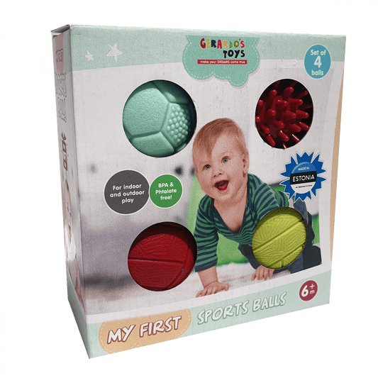 Primele mele mingi sportive - set de 4 - Gerardo Toys - Publisol.ro