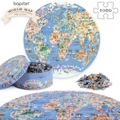 Puzzle rotund -  Harta Ilustrata a Lumii, 1000 de piese, Boppi - boppi