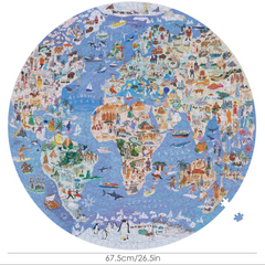 Puzzle rotund -  Harta Ilustrata a Lumii, 1000 de piese, Boppi - boppi