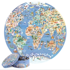 Puzzle rotund -  Harta Ilustrata a Lumii, 1000 de piese, Boppi - boppi