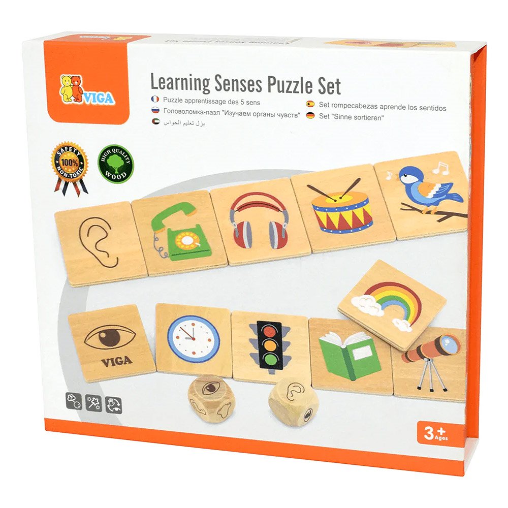 Puzzle de asociere din lemn, Invatam simturile, Viga Toys - Publisol.ro