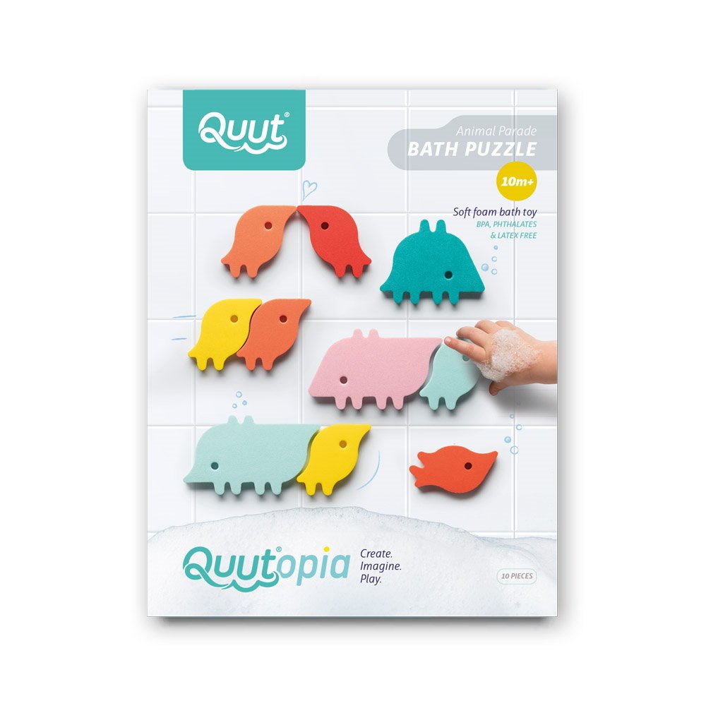 Puzzle de baie, set 10 piese, Parada animalelor, Quut Toys - Publisol.ro