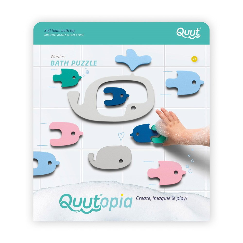 Puzzle de baie, set 11 piese, Balene si pestisori, Quut Toys - Publisol.ro