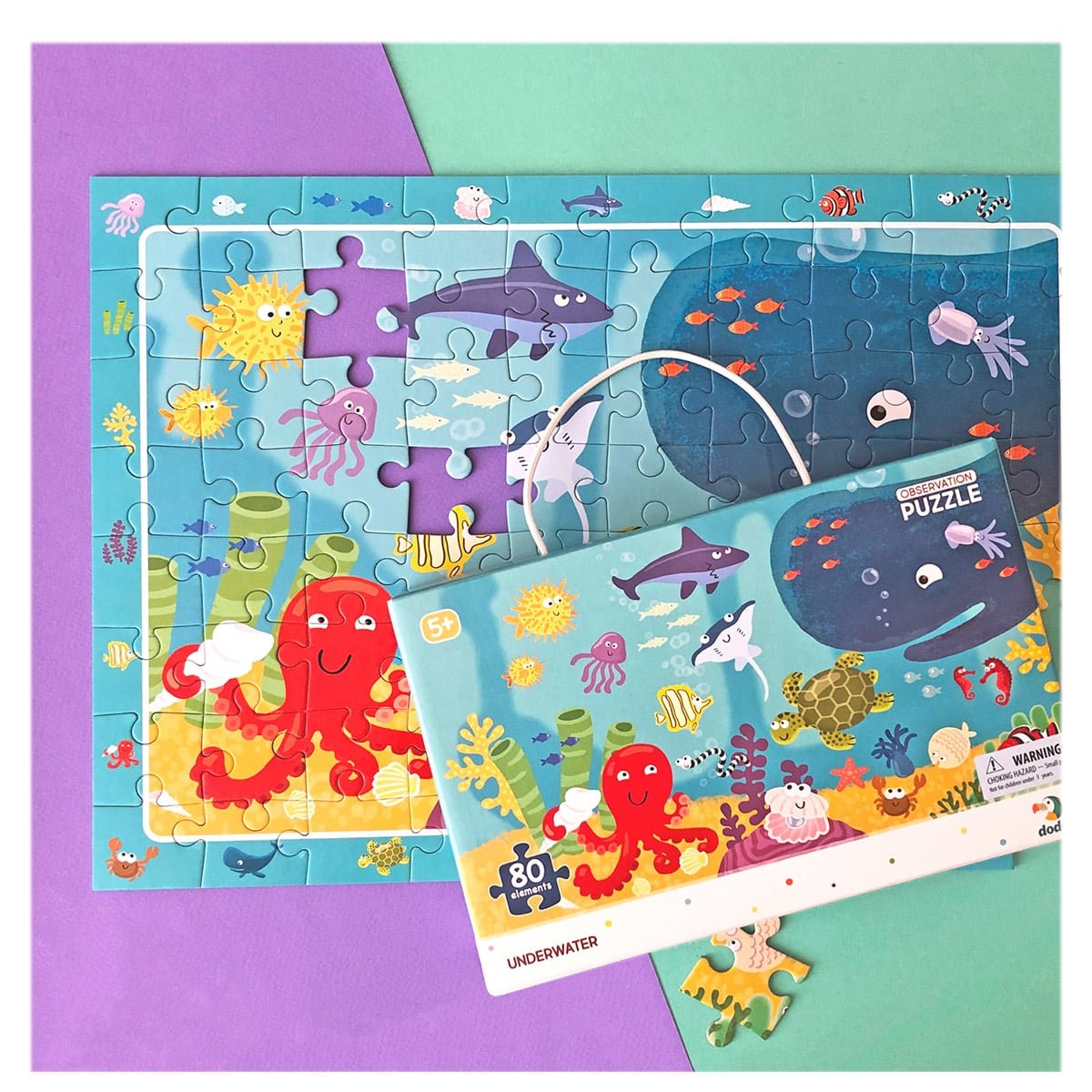 Puzzle de observare, Animale marine, 80 piese, Dodo Toys - Publisol.ro