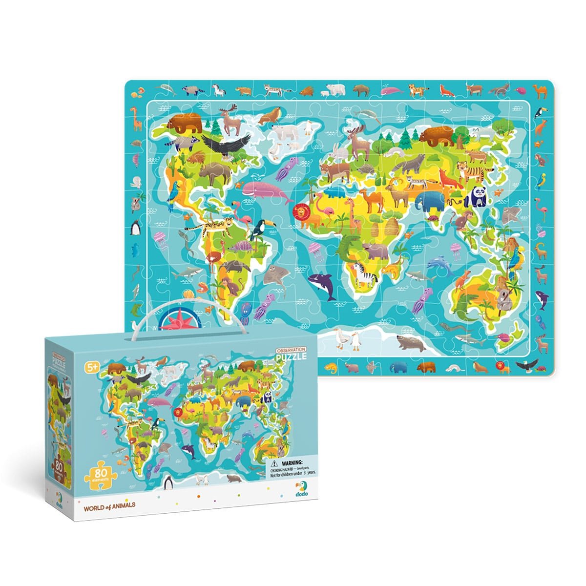 Puzzle de observare, Animalele lumii, 80 piese, Dodo Toys - Publisol.ro