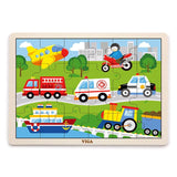 Puzzle din lemn 24 buc. Vehicule, Viga Toys - Publisol.ro