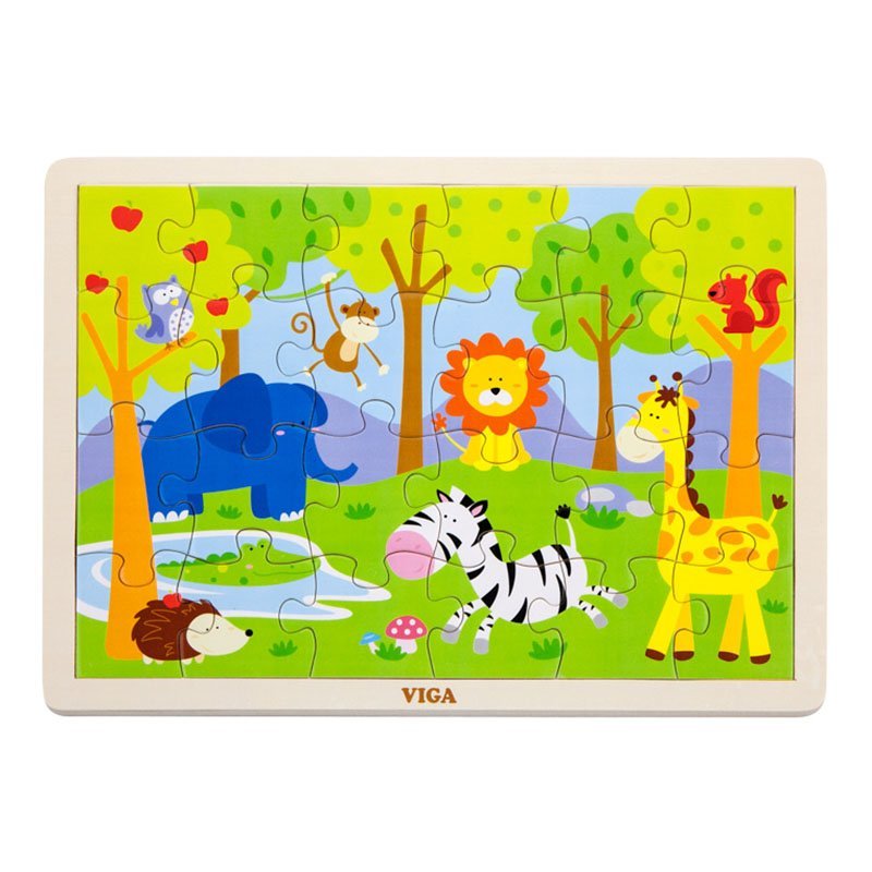 Puzzle din lemn 24 buc. Zoo, Viga Toys - Publisol.ro