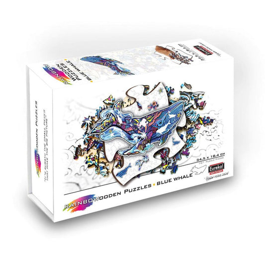 Puzzle din lemn multicolorat - Balena albastra, 125 piese, Eureka! - Publisol.ro