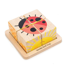 Puzzle educativ Cuburi ilustrate, din lemn premium - Baby Blocks - 5 piese - Tender Leaf Toys - Publisol.ro