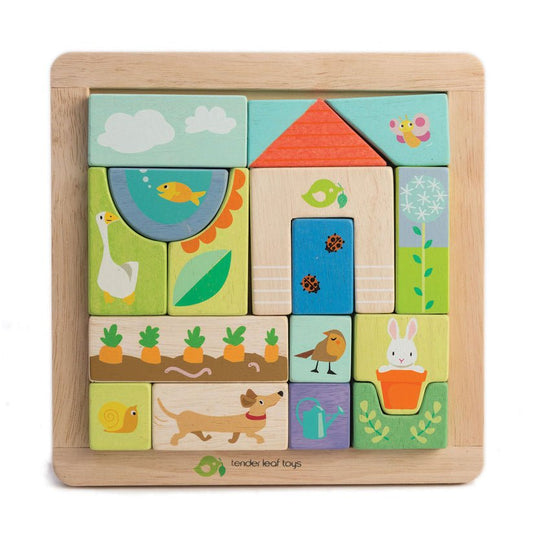 Puzzle educativ ilustratii din gradina, din lemn premium - Garden Patch Puzzle - 17 piese - Tender Leaf Toys - Publisol.ro