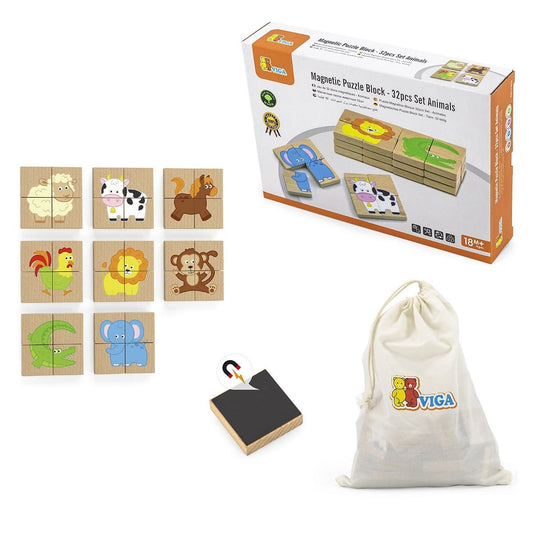 Puzzle magnetic din lemn, Animale, Viga Toys - Publisol.ro