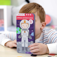 Puzzle magnetic in cutie metalica, joc de potrivire si asociere - Aventurierii Spatiului - mierEdu