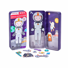Puzzle magnetic in cutie metalica, joc de potrivire si asociere - Aventurierii Spatiului - mierEdu