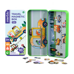 Puzzle magnetic in cutie metalica, joc de potrivire si asociere - Masini - mierEdu