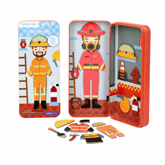 Puzzle magnetic in cutie metalica, joc de potrivire si asociere - Pompier - mierEdu - Publisol.ro