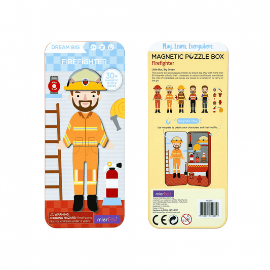 Puzzle magnetic in cutie metalica, joc de potrivire si asociere - Pompier - mierEdu - Publisol.ro
