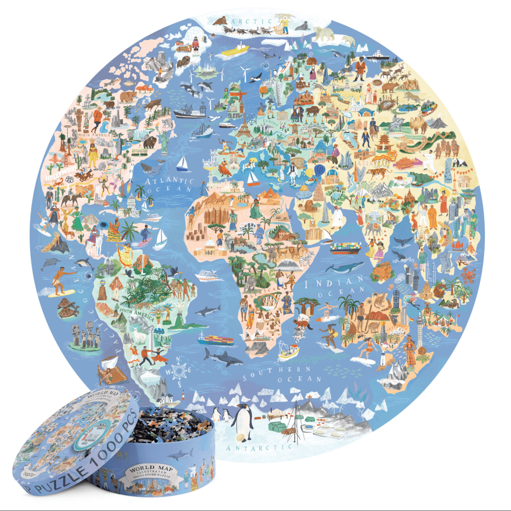 Puzzle rotund - Harta Ilustrata a Lumii, 1000 de piese, Boppi - boppi - Publisol.ro
