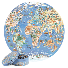 Puzzle rotund - Harta Ilustrata a Lumii, 1000 de piese, Boppi - boppi - Publisol.ro