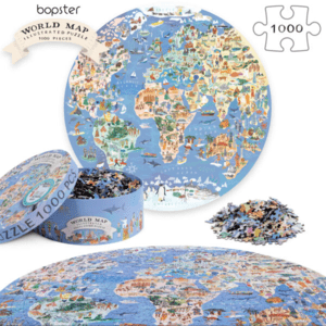 Puzzle rotund - Harta Ilustrata a Lumii, 1000 de piese, Boppi - boppi - Publisol.ro