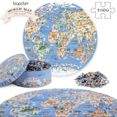 Puzzle rotund - Harta Ilustrata a Lumii, 1000 de piese, Boppi - boppi - Publisol.ro