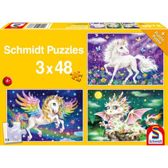 Puzzle Schmidt: Animale mitice, Set de 3 x 48 piese + Cadou: poster, Schmidt - Publisol.ro